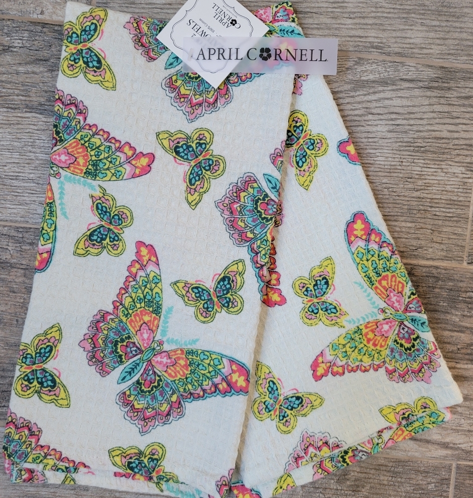 April Cornell Waffle Weave 2 Tea Towels Butterfly
